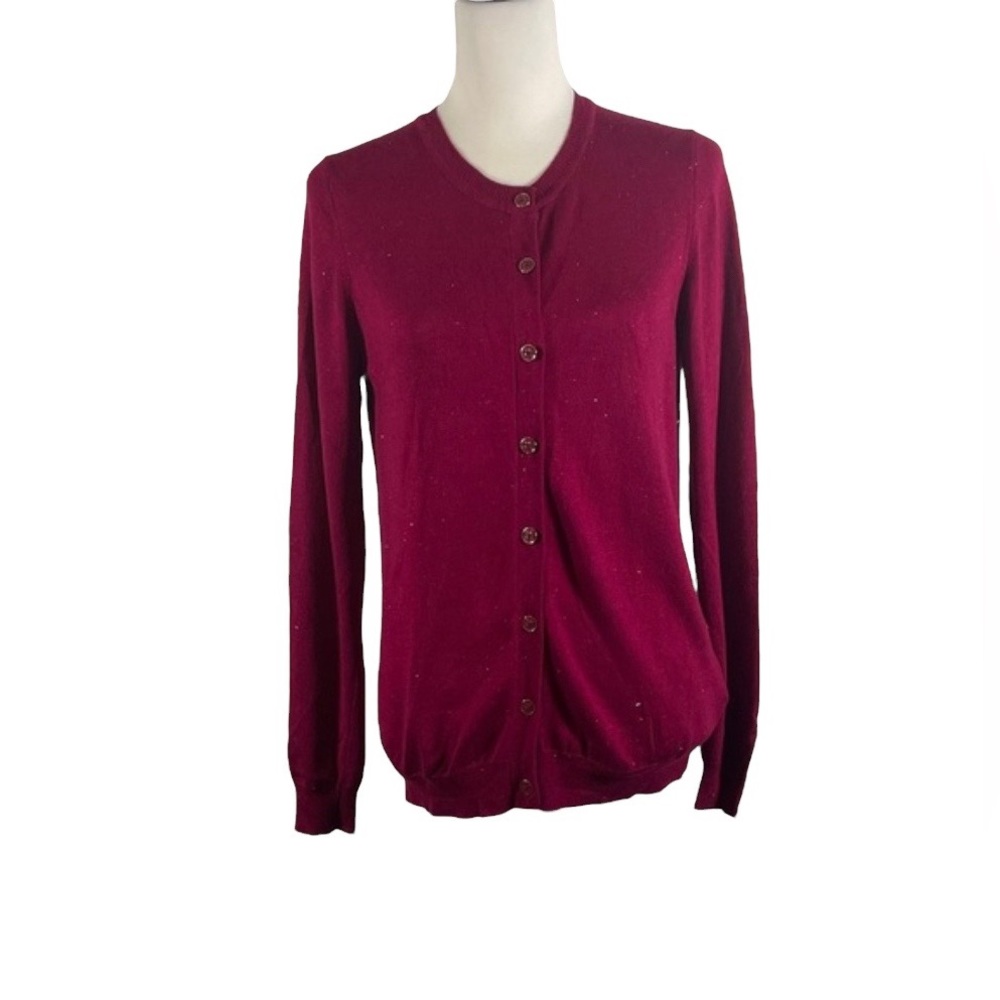 Nicole Miller Cranberry Crewneck Button Down Tight Knit Long Sleeve Cardigan M
